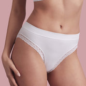 Bellissima: Slip senza cuciture a costine con pizzo Bianco