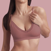 Bellissima: Bralette costina con pizzo Cognac