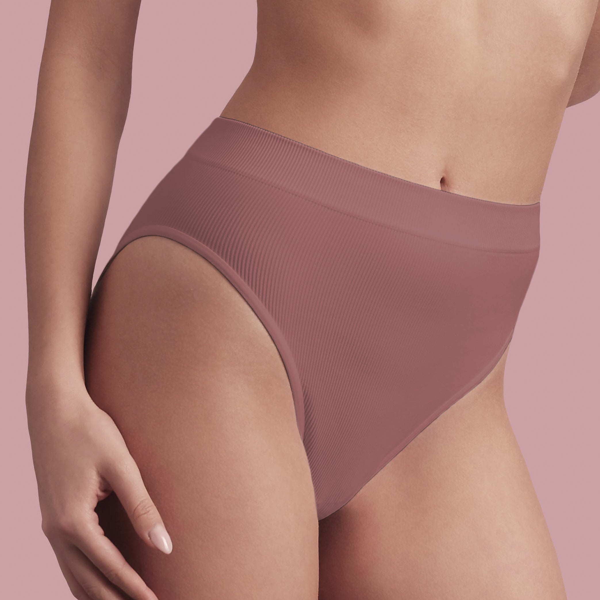 Bellissima: Slip vita alta senza cuciture a costine Cognac