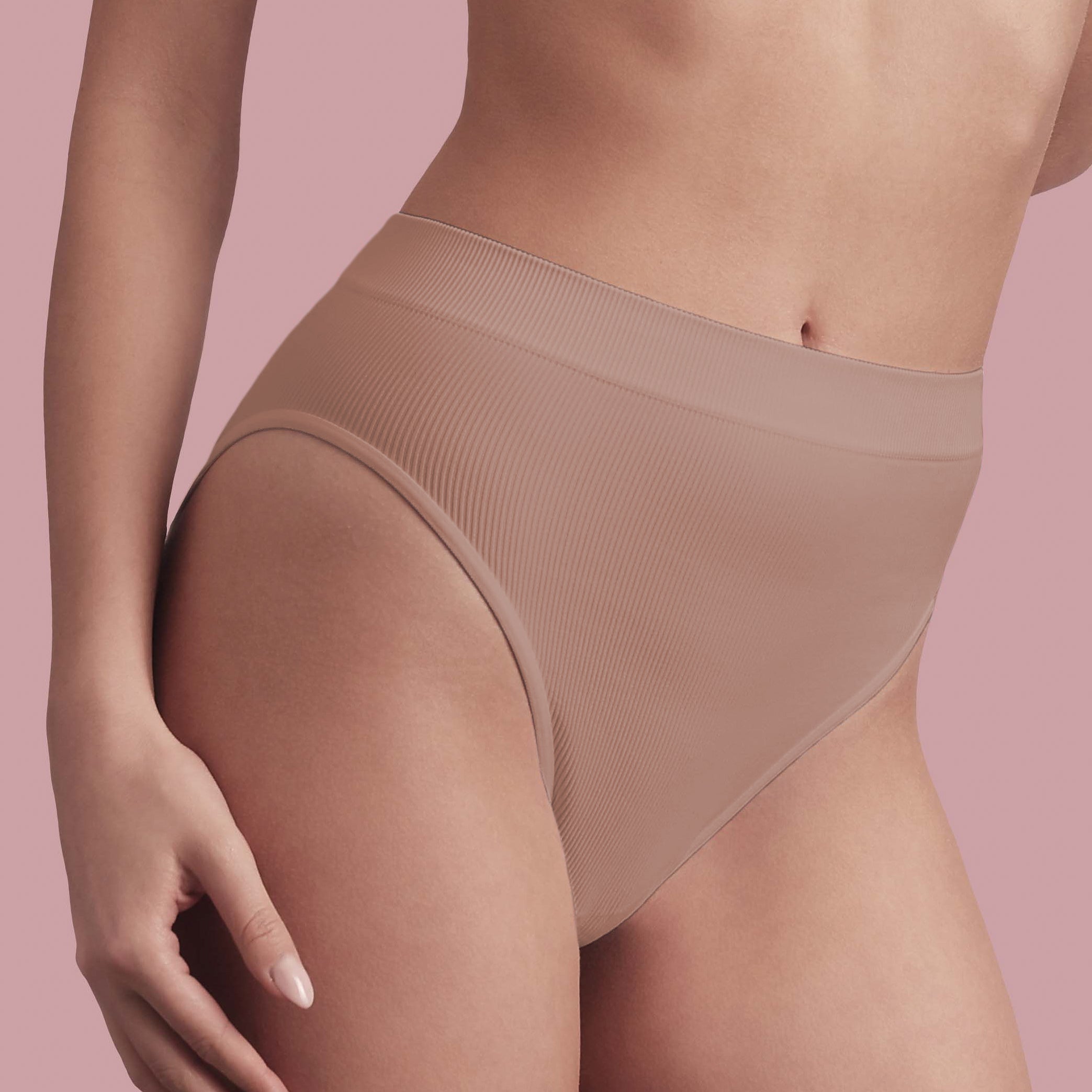 Bellissima: Slip vita alta senza cuciture a costine Nude