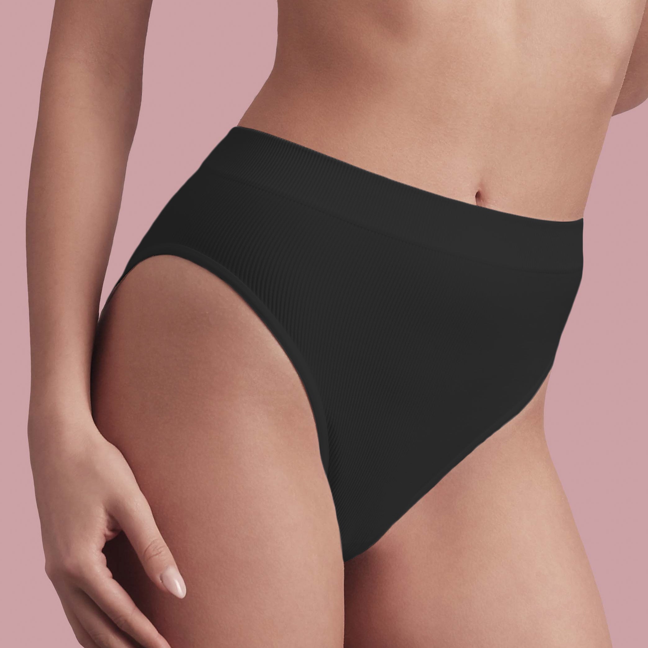 Bellissima: Slip vita alta senza cuciture a costine Nero