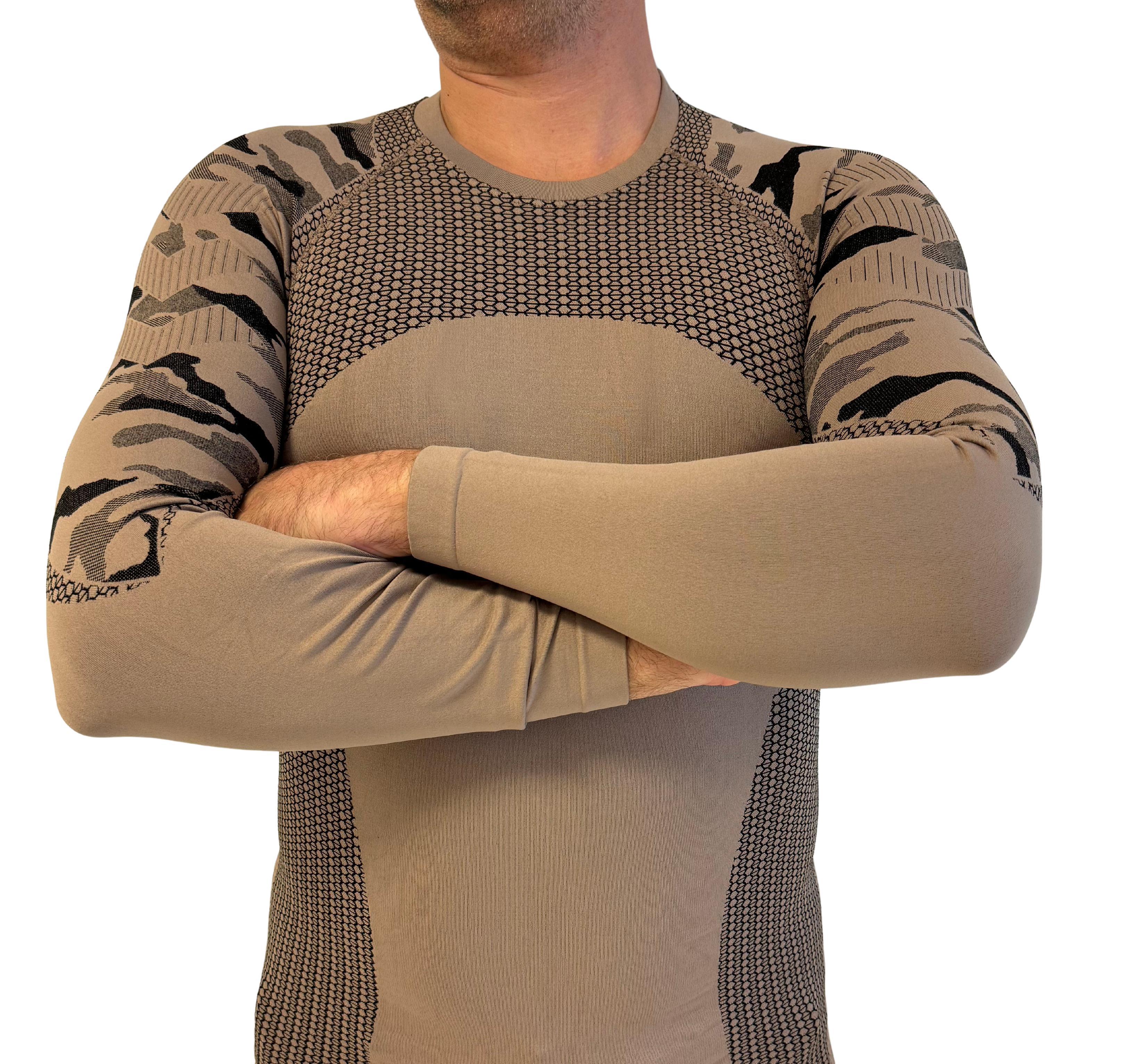 Bellissima: Maglia TERMICA manica lunga traspirante in tessuto tecnico Dryarn Tan