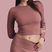 Bellissima: Crop top homewear in costina Cammello