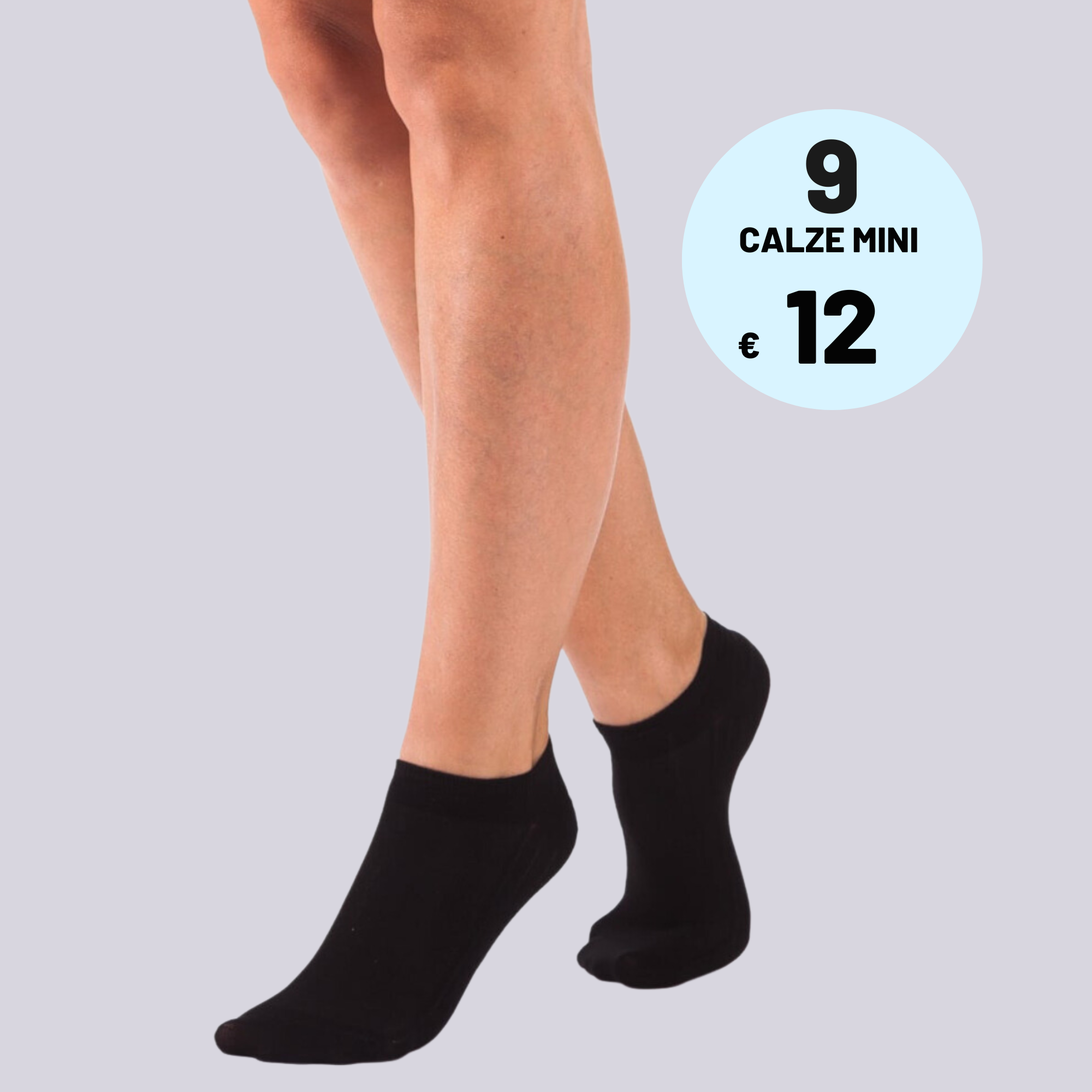 Bellissima: Offerta Speciale 9 PAIA - Mini Calza Unisex Nero