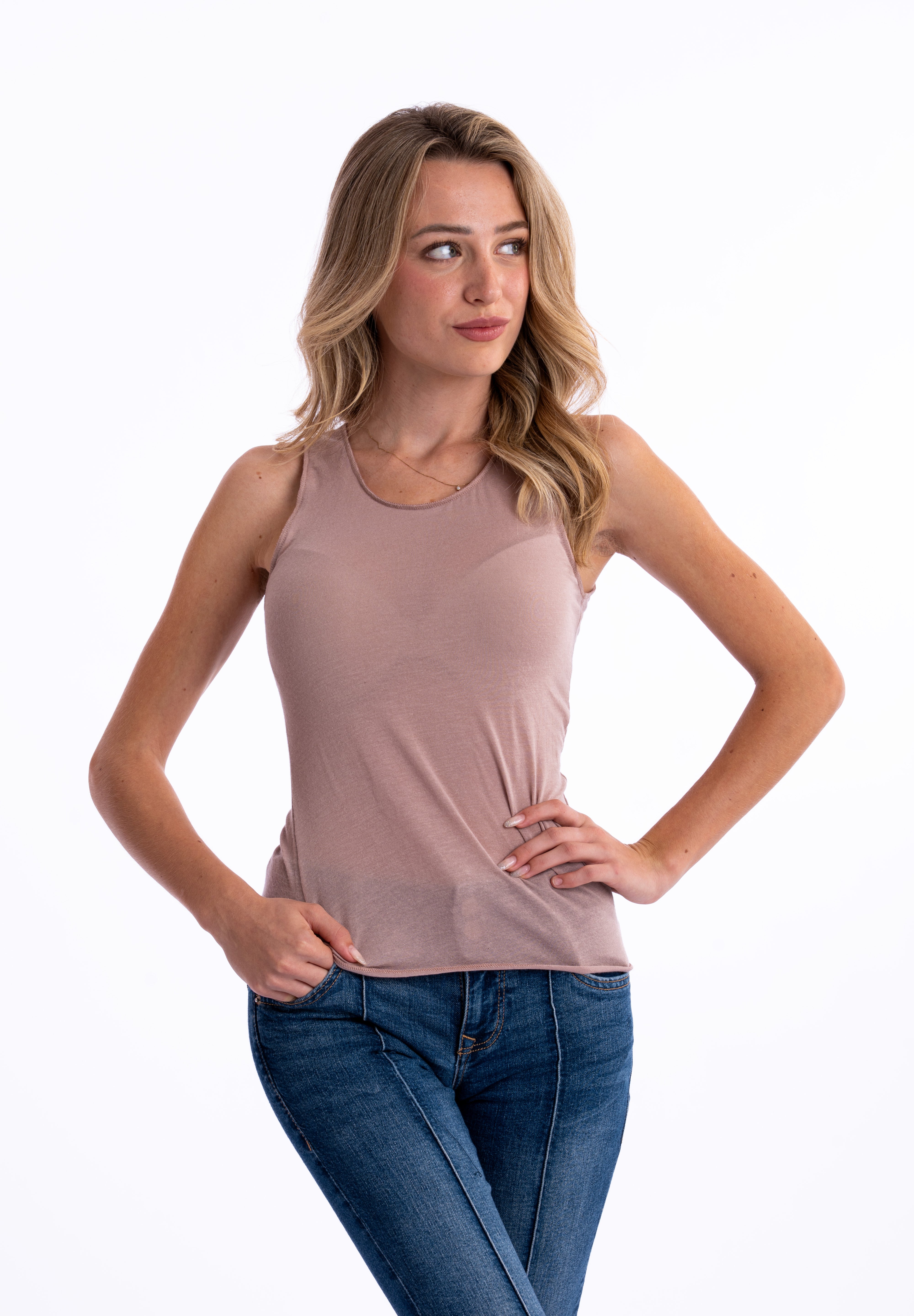 Canotta spalla larga in cashmere Superlight