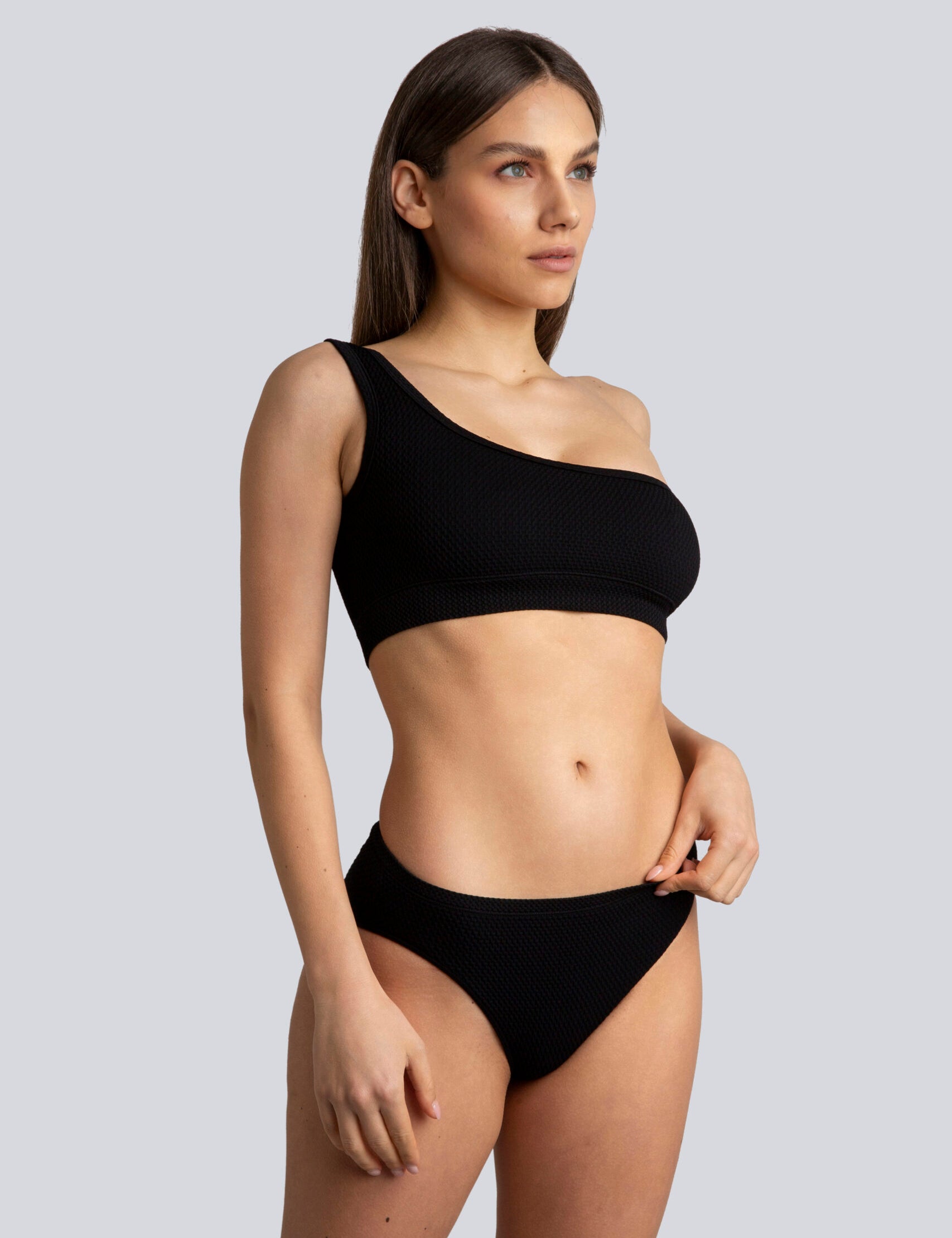 Bellissima: Top mono-spalla Piquet Nero