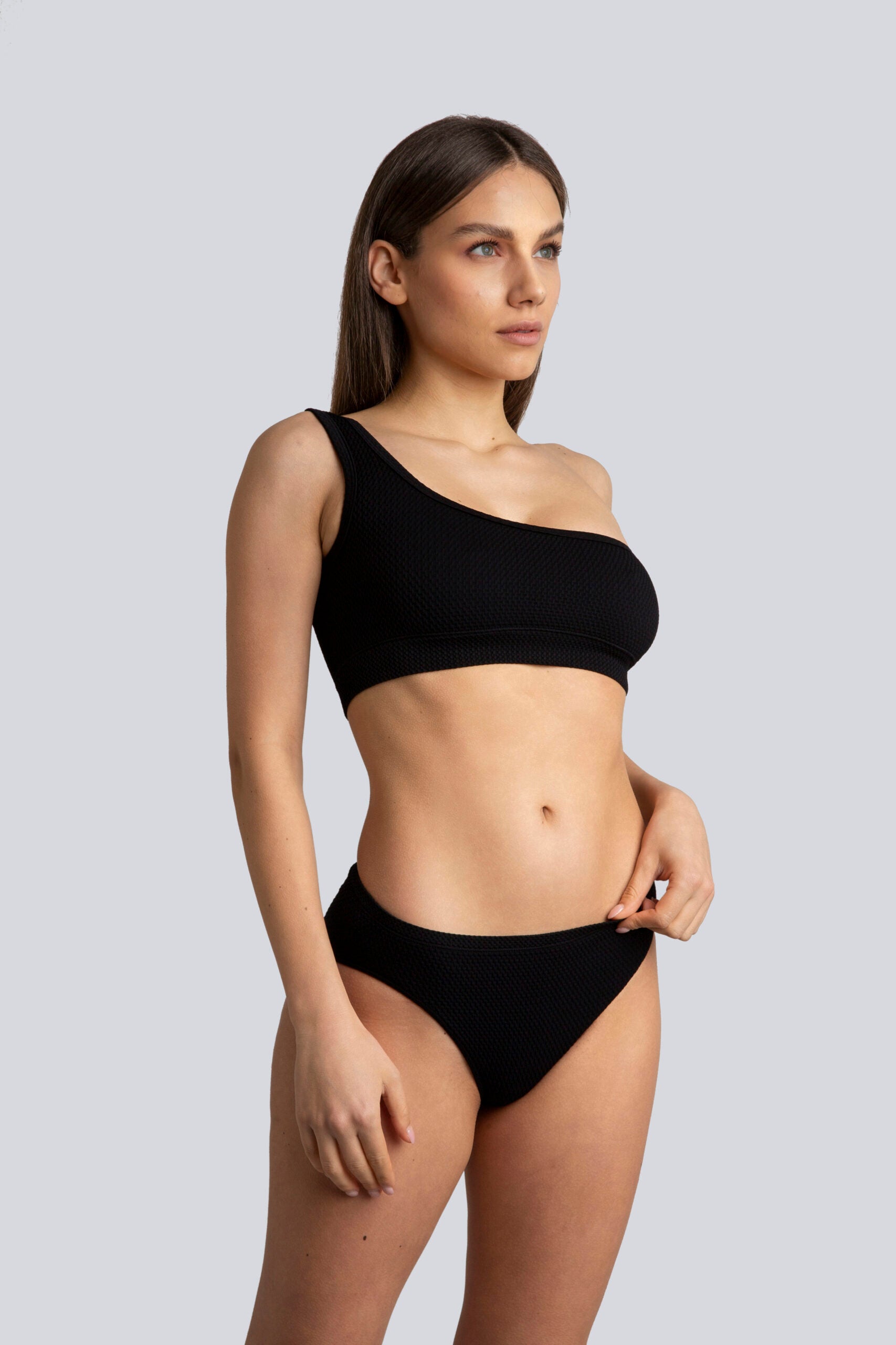 Bellissima: Top mono-spalla Piquet Nero