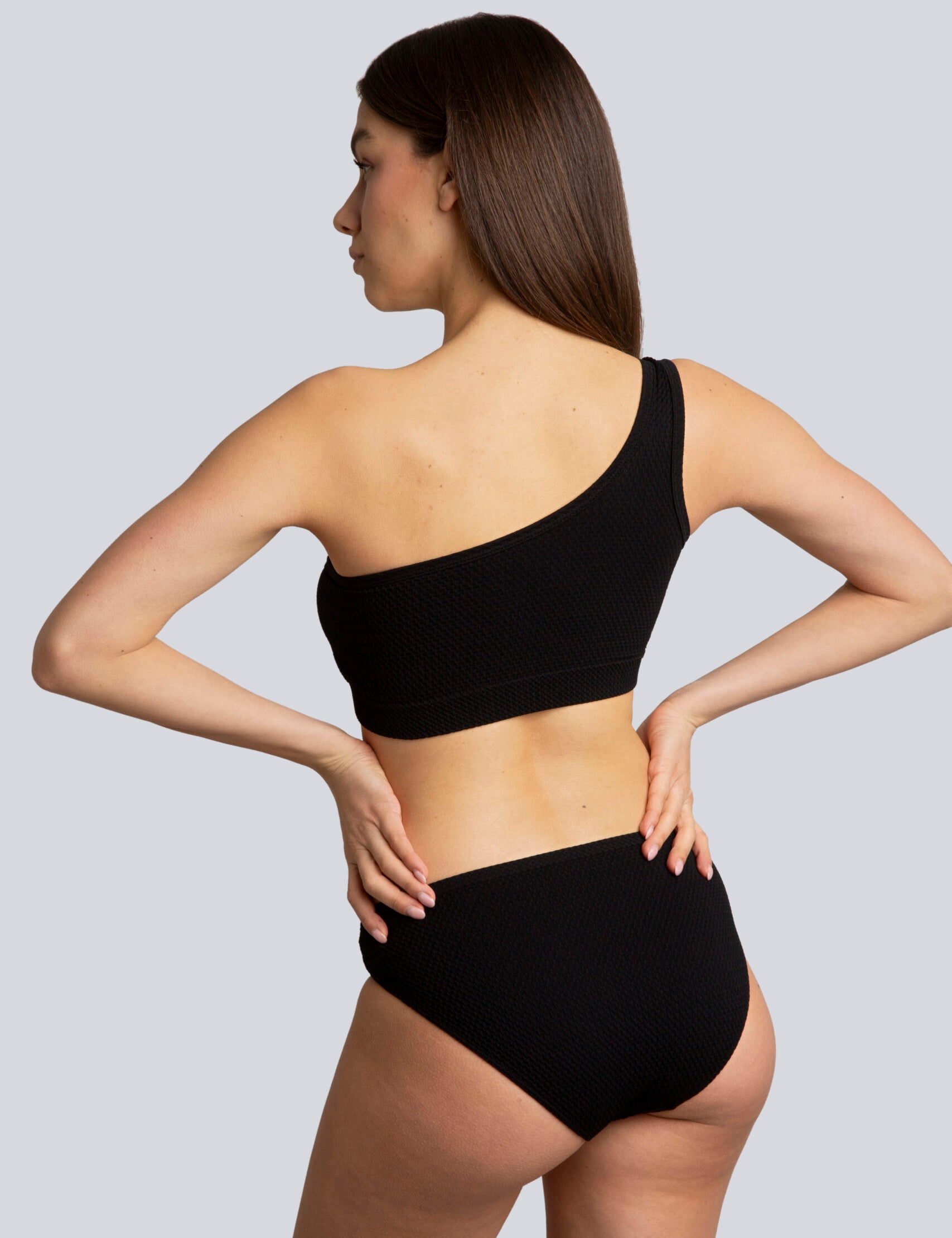 Bellissima: Top mono-spalla Piquet Nero