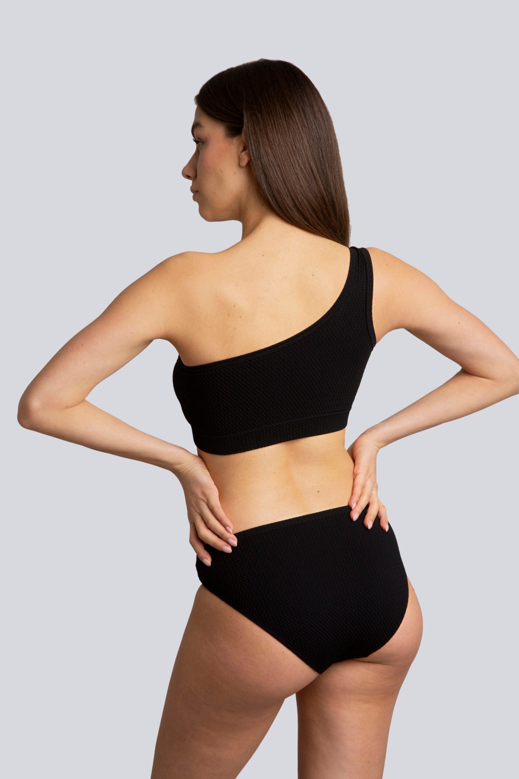 Bellissima: Top mono-spalla Piquet Nero