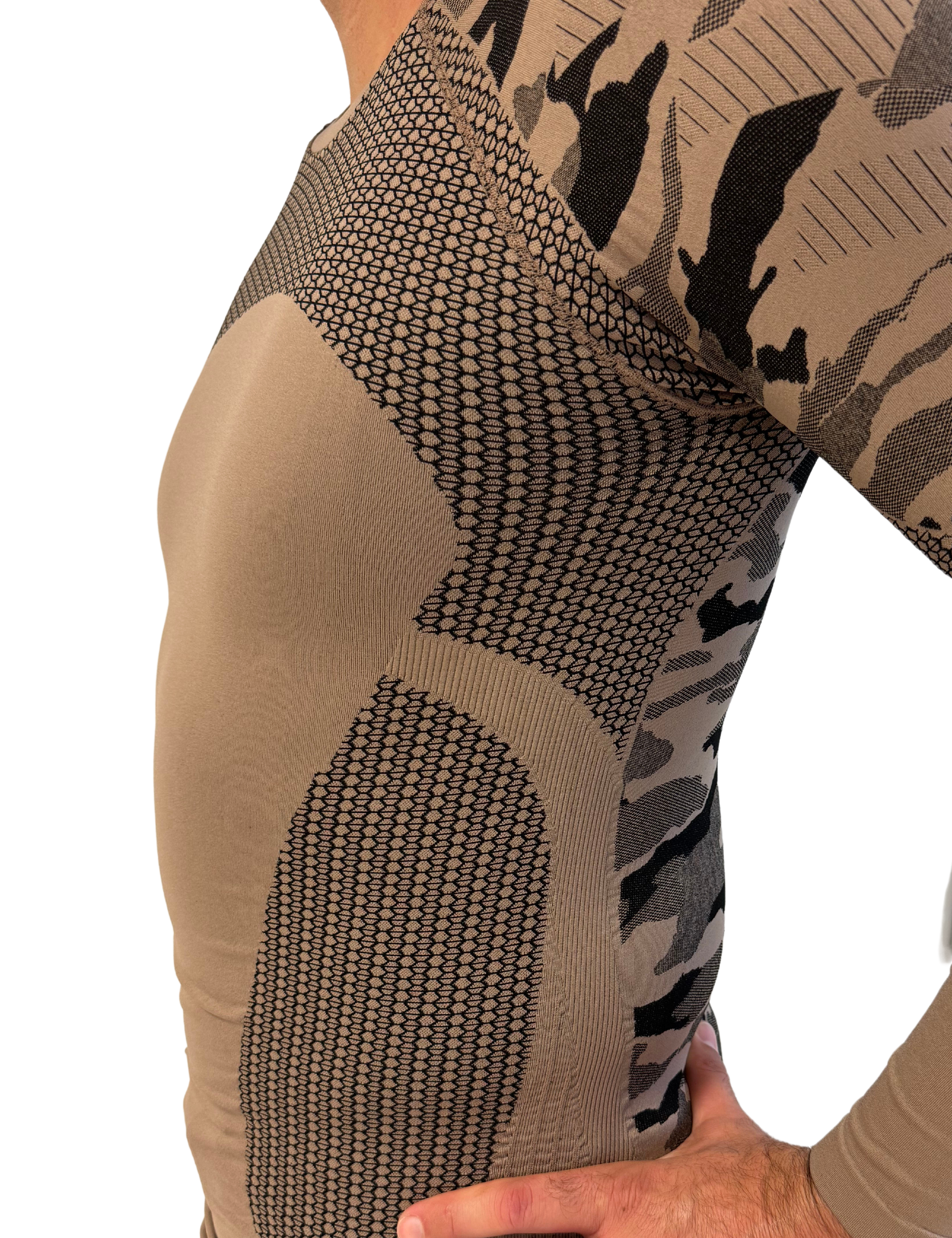 Bellissima: Maglia TERMICA manica lunga traspirante in tessuto tecnico Dryarn Tan