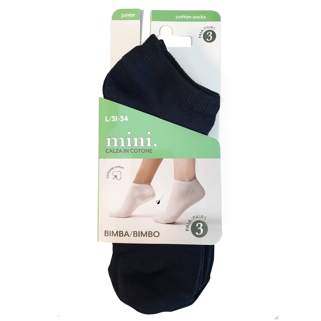 Bellissima: Mini Calza Bambino Unisex | 3 PAIA Nero